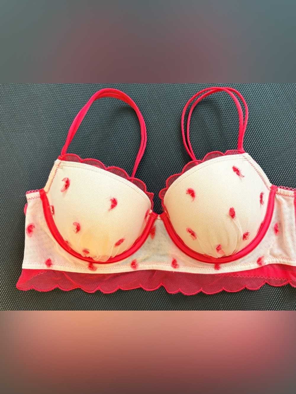 Victoria’s Secret Red and Cream Lace Trim Bra